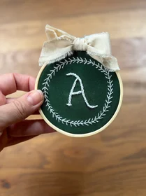 3" Hand Embroidered Monogrammed Letter Ornament
