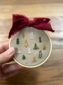 3" Hand Embroidered Small Tree Ornament