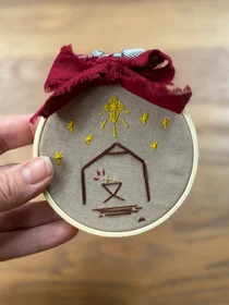 3" Hand Embroidered Manger Scene Ornament
